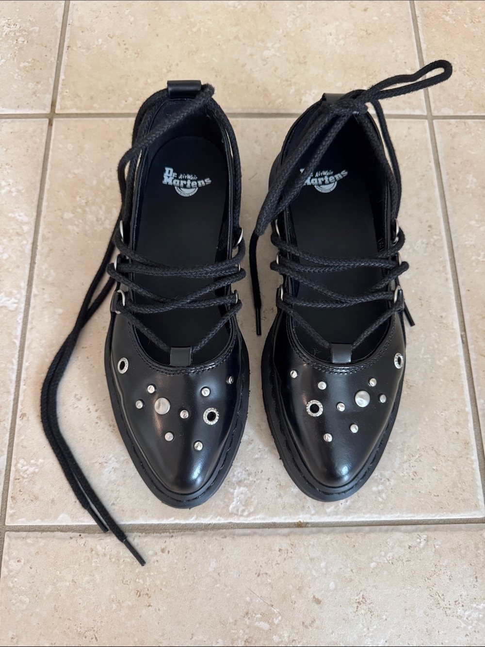 Dr. Martens Elphie II Black Lace-Up Ballet Flats